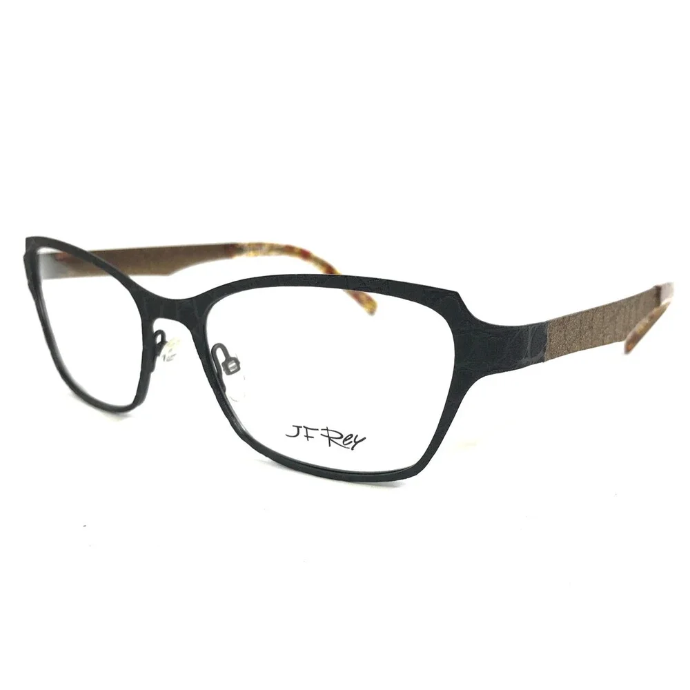 J.F. Rey Eyeglasses Frames JF2602 0059 Black Gilded Gold Lizard Print 55-18-130